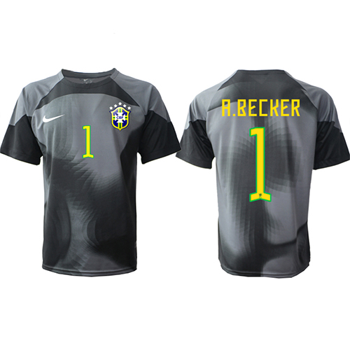 Brasilien Alisson Becker #1 Målvakt Hemmatröja VM 2022 Kortärmad
